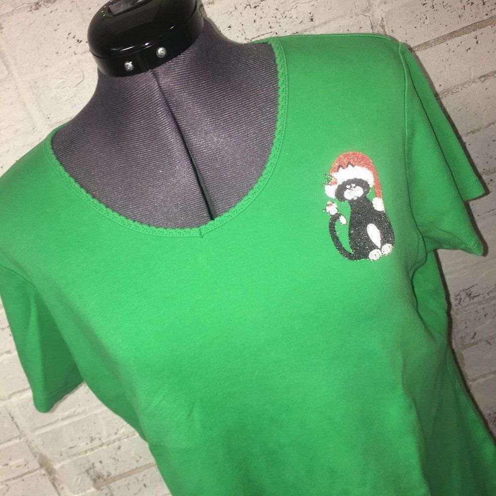 Sunbay Black Christmas Cat T-Shirt Medium